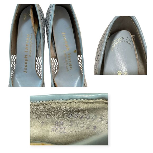 1960s Vintage Deadstock Joseph LaRose Mesh Kitten Heels  7 AA Blue Silver, USA - Picture 9 of 11